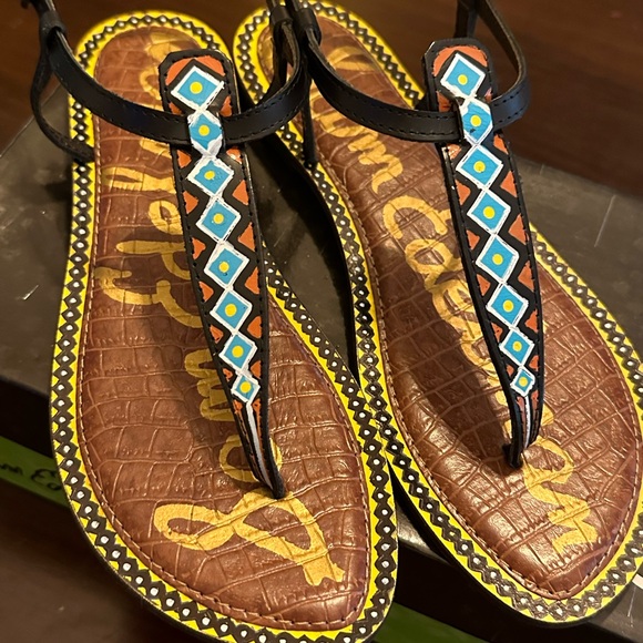 Sam Edelman Shoes - Sam Edelman Size  8 GIGI 5 Black Painted Chevron Leather Sandal NEW